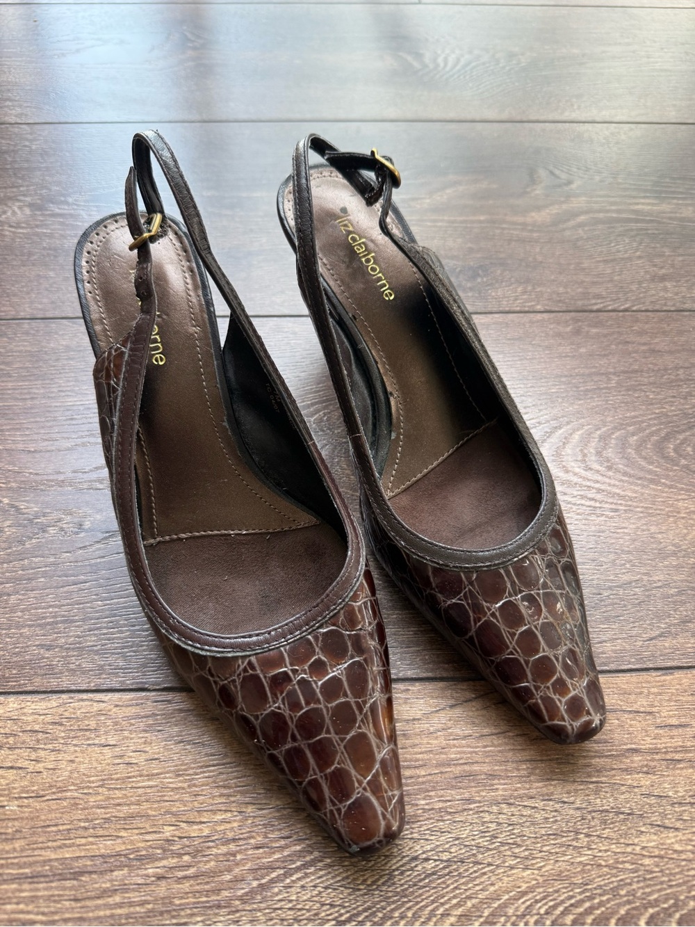 Liz Claiborne Brown Crocodile Kitten Heels